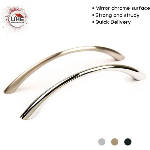 UKE Chrome Cabinet Drawer Handles Wardrobe Bridge Shape Door Handles Curve Pulls Modern Furniture Knobs