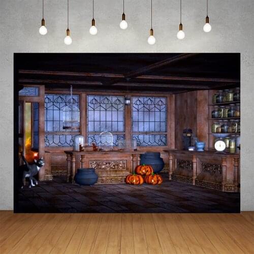 Witch Room Cat Pumpkin Magic Halloween Photography Background Children Portrait Party Vinyl Backdrop Photo Studio Photophpne