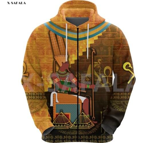 Egypt AMUN EGYPTIAN_GOD 3D Over Printed Hoodie Man F68 Women Unisex Outwear Zipper Pullover Sweatshirt Casual
