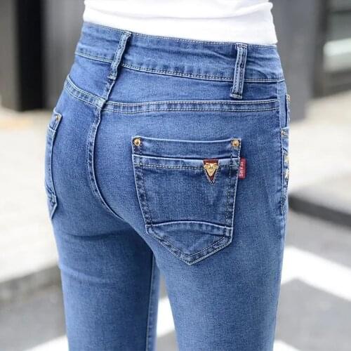 Spring Autumn Stretch High Waist Jeans Women Trousers Slim Korean Pencil Pants Feet Denim Pants Plus Size Trousers Female Zipper