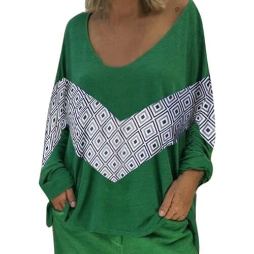 Spring And Summer Women T-shirt Casual Long Sleeve Sexy V-neck Tops Tee Elegant Lattice Print Patchwork Lady Loose T Shirts