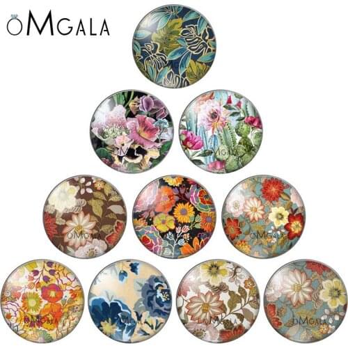 Vintage Colorful Flowers Oil Painting 10mm/12mm/14mm/18mm/20mm/25mm Round photo demo glass cabochon flat back Making findings