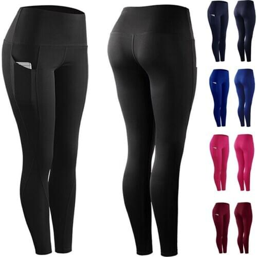 Women Breathable Yoga Pants High Waist Workout Leggings Pocket for Running Sports FK88
