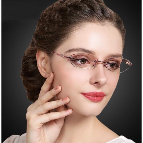 ART Rimless female pure titanium glasses diamond cutting color tide myopia glasses