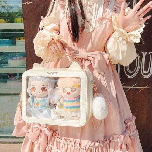 PU Cat Ear Handbags for Women 20cm OB11 BJD Doll Out Backpack Transparent Shouder Bags JK Lolita Crossbody Bag Tote Wallet Purse