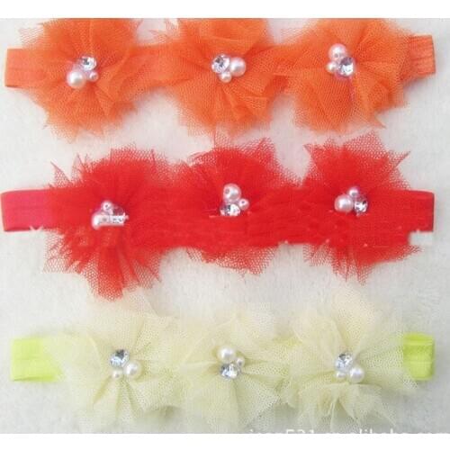 2013 hottest sale Bling Triple Tulle mesh Flower Headbands Baby Flower Headbands 300 pcs lot