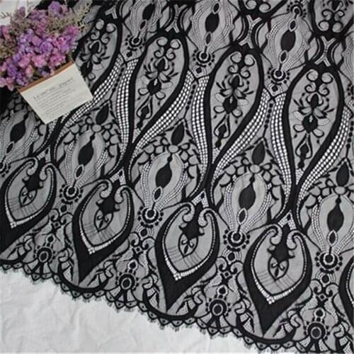 3 Yards Soft Eyelash Lace Fabric Big peacock Feather French Chantilly lace DIY Sewing Craft Bridal Robe Wedding Gown Party Dress