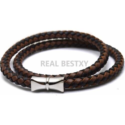5pcs/lot Trendy Genuine Leather Bracelets Men Stainless Steel Multilayer Braided Rope Bracelets for Male Female Bracelets Jewel