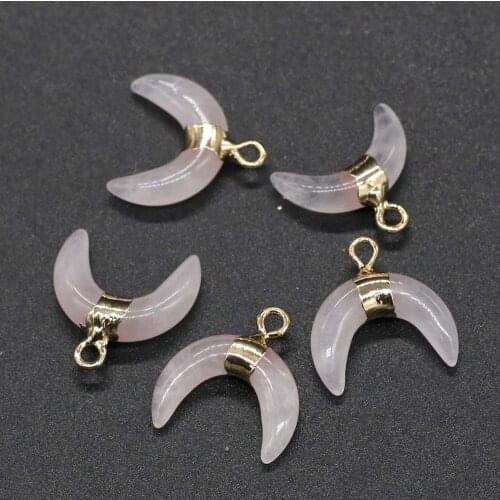 New 5PCS Good Quality Natural Rose Quartzs Pendants Charm Moon Shape Stone Necklace Pendant for Jewelry Making Size 16x18mm