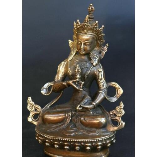 5" Tibet Tibetan Buddhism Fengshui Bronze Vajrasattva Sit Lotus Flower Statue