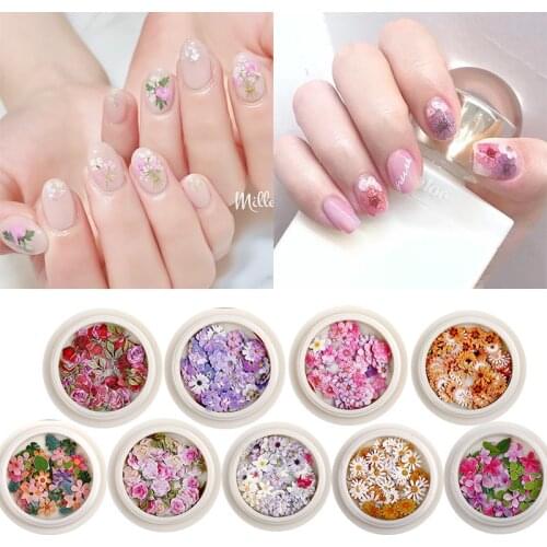 50pcs/box Nail Art Stickers Color Mixed Mini Daisy Flower Rose Ultra-thin Wood Pulp Patch Diy Nail Jewelry Manicure Decor Decals