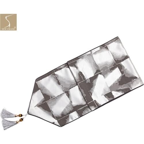 Abstract Square Art Geometric Table Runner with Tassel