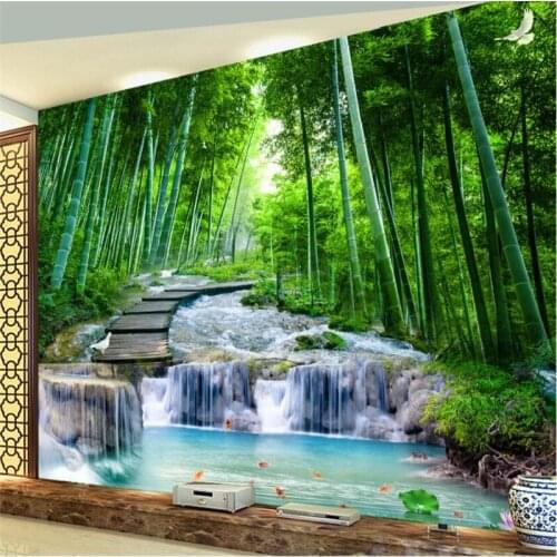 Beibehang Wallpaper murals [custom living room sofa sofa TV background bamboo wood bridge water decorative painting Wallpaper