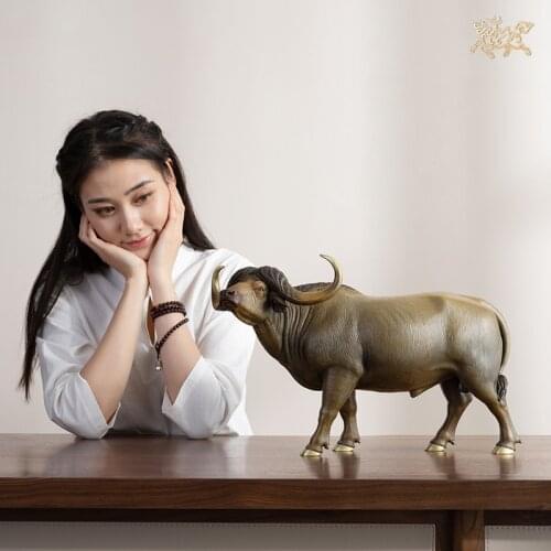 Large 2021 High grade decorative art Bronze carving Good luck buffalo Bull Home store company bring fortune FENG SHUI statue