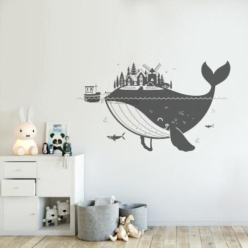 Large Whale Island Wall Murals Cute Home Decor Wall Sticker Art Nursery Wall Decals Removable Vinyl seas and oceans Poster LC920