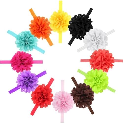 Baby hollow flower headband European and American childrens elastic solid color flower headband Mesh 12 color hair accessories