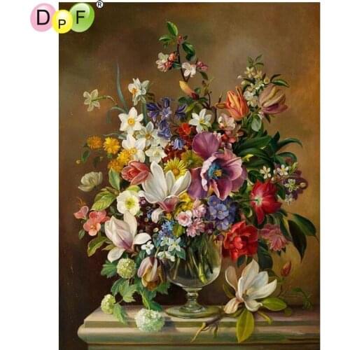 DPF DIY The glass flowers 5D home decor diamond embroidery diamond painting cross stitch crafts needlework diamond mosaic square