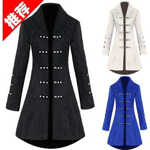 Elegant Steampunk Mens Windbreakers Retro Trench Man Jacket Coat Gothic Victorian Dress Uniform Medieval Coat/Vest Opera Costum