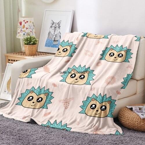 Flannel Blanket Hedgehog Coral Fleece Blanket Travel Airplane Throw Blanket Cartoon Nap Office Blanket Sofa Fluffy Blanket