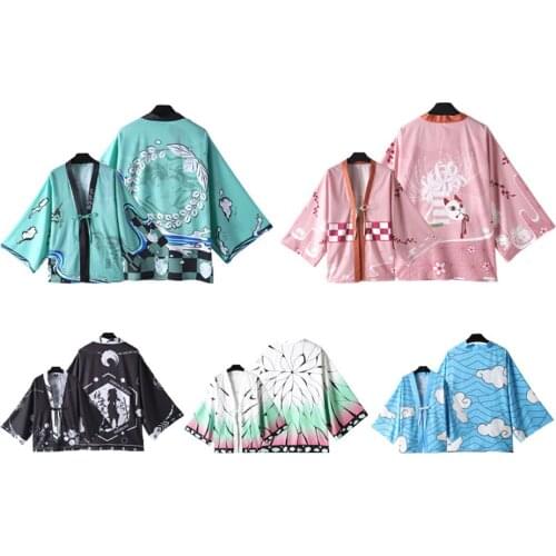 Demon Slayer Kamado Tanjirou Kimono Cardigan Cloak Cosplay Costume Anime Lace-up Jacket Sleepwear Casual Coat