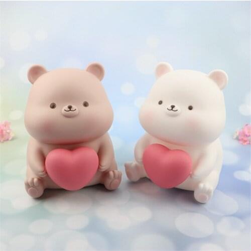 Cute Bear Piggy Bank Creative Heart Shape Drop-proof Glowing Night Light Saving Money Box Home Decor Student Kids Birthday Gifts