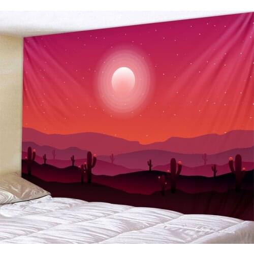 Landscape illustration tapestry beach towel sunset mountain dormitory family room living room wall decoration bohemian tapiz