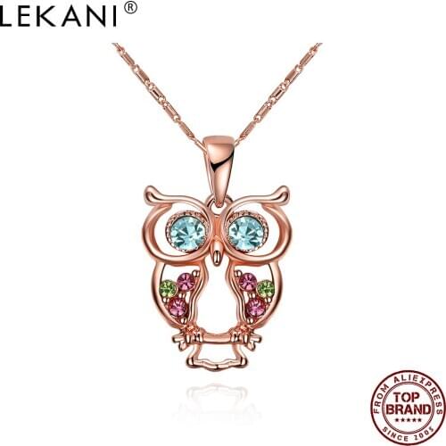 LEKANI Pendant Necklaces For Women Owl Shape Rose Gold Color Czech Dril Necklace Female Fashion Anniversary Jewelry Hot Sale