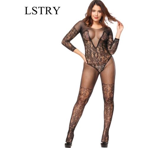 Lstry Black Sexy Bodystockings Women Fishnet Open Crotch Catsuit Mesh Tights Lingerie Erotic Bodysuit Sleepwear Jumpsuit Teddies