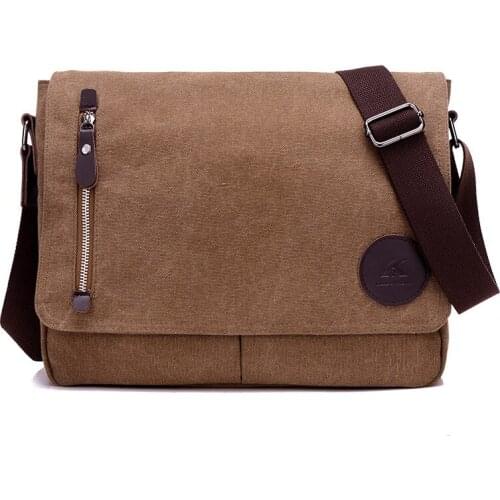 Fashion Leisure Canvas Men Shoulder Bag Large Capacity Simple Solid Color Messenger Bags for Travel Business