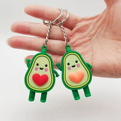 Fashion Cute Cartoon Heart Avocado Key Chain Doll Key Ring For Women Girls Bag Pendant Figure Charms Keychain Jewelry Gift
