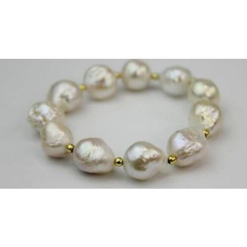Fashion jewelry charming 14-15mm south sea baroque white pearl bracelet 7.5-8inch