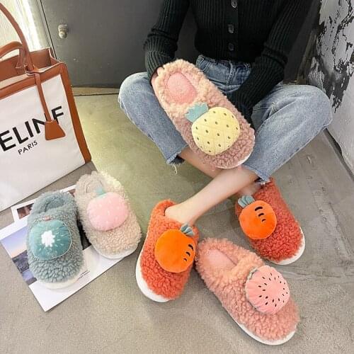 Fashion Winter Women House Slipper Faux Fur Short Plush Warm Shoes Solid Non-slip Cute Girl Home Furry Slippers For Female 2021