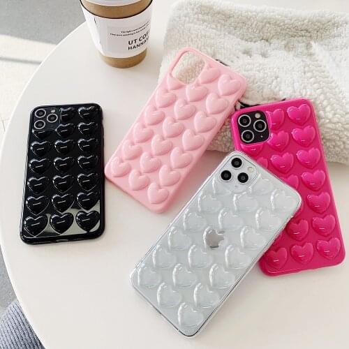 Cartoon 3D Love Heart Candy Color Phone Case for iPhone 12 11 Pro Max 12 Mini XS Max XR XS 7 8Plus Soft Solid Silicon Back Cover
