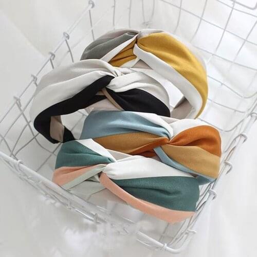 New Fashion Women Hairband Wide Side Headband Cross Knot Turban Classic Striped Headwear Girls Hair Accessories