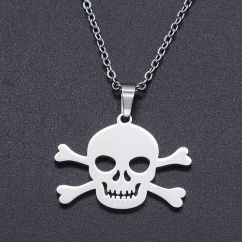 Dangerous Sign Skull Stainless Steel Charm Necklace for Women Accept OEM Order Fashion Jewelry Necklaces Dainty Steel Necklaces