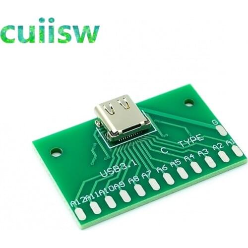 Type-C USB3.1 Female Connector Adapter Test Board USB 3.1 24P 24Pin Socket Base PCB Board for Arduino USB 2.0 DIY 5.0
