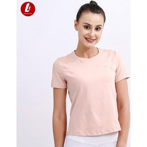 Lulu Letter Print Sport Shirts Solid Color Women Workout Top High Elastic Gym Yoga Top Running Breathable short sleeve T-Shirts