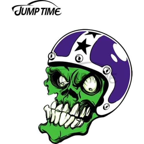 Jump Time 13 x 12cm For Crazy skull with Helmet DIY Motorcycle Car Sticker 3D Funny Windows Bumper Waterproof Body for Car Decal