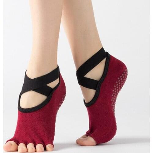 Women Yoga Socks Black Red Blue Anti Slip Bandage Sports Ladies Girls Ballet Socks Dance Sock Slippers