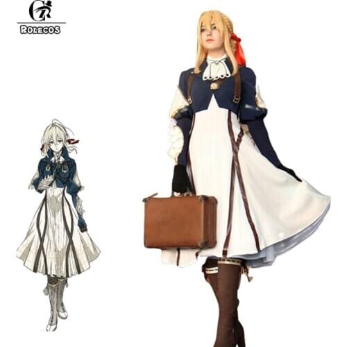 ROLECOS Anime Violet Evergarden Cosplay Costume Violet Evergarden Costume White Dress for Women Cosplay Costume Full of Sets
