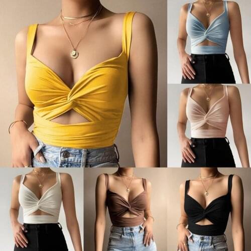 Sexy Women Vest V Neck Backless Solid Color Chest Knot Bandage Backless Camisole Blouse for Summer