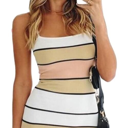 Plus Size Dress Women 2021 Sexy Yellow Stripe Sling Sleeveless Sheath Dresses for Women Summer Dress