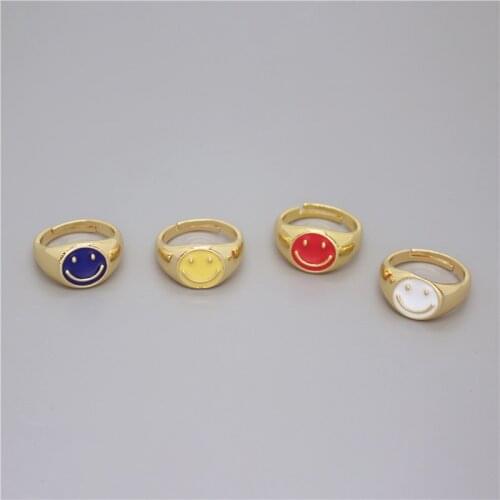 1PC Punk Cute Smile Face Enamel Thick Ring For Women Men Hip Hop Colorful Round Smiley Finger Ring Friendship Jewelry Gift