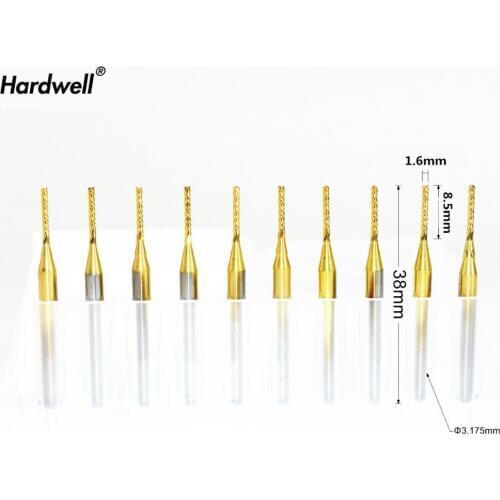 3.175mm*1.6mm,10pcs,Free shipping TiN Coating PCB End Milling cutter,CNC machine Corn milling Bit,Solid carbide tool,PVC,wood