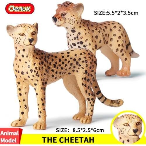 Oenux 2PCS African Leopard Wildlife Animal Figurines Cheetah Cub Action Figures Model Set PVC Collection Toys For Kids Gift