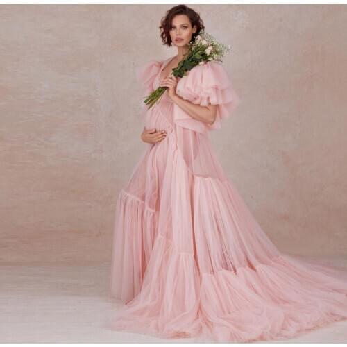 2021 Sexy Bridal Tulle Robes Long Floor Length Sheer Women Dresses Photo shoot Tulle Maternity Dressing Gowns for Photography