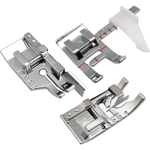 3pcs Sewing Machine Adjustable Guide Presser Foot-Fits All Low Shank Snap-On Singer, Brother, Babylock, White, Juki