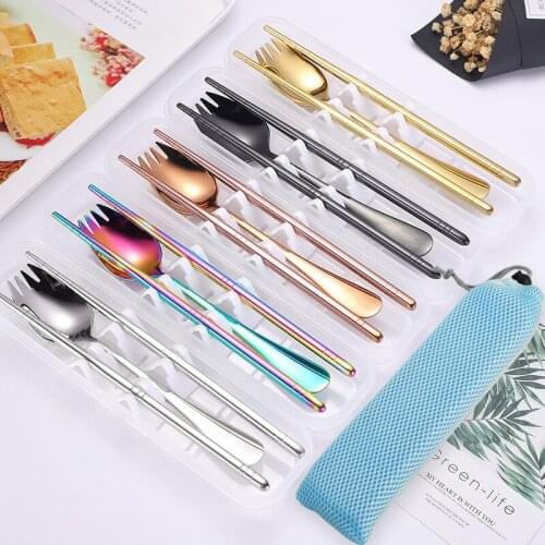 304 stainless steel portable tableware creative spoon chopsticks two-piece set gift set titanium plated salad spoon Fork