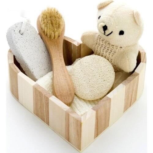 6pcs/set Heart-shaped Gift Box Bath Set Fashion Children Bath Set Wooden Cute Bear Enfant Bath Brushes Baby Bath Tub Accessories