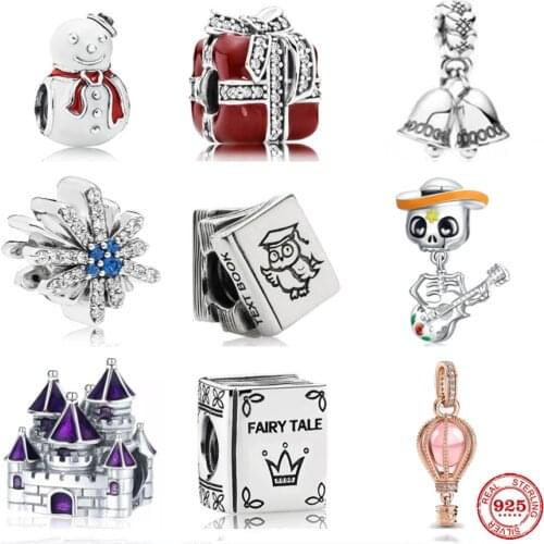 New Snowman Castle Book Gift Bell Cilp Charm Fit S925 Pandora Original Bracelet Charms Beads For Women DIY Jewelry